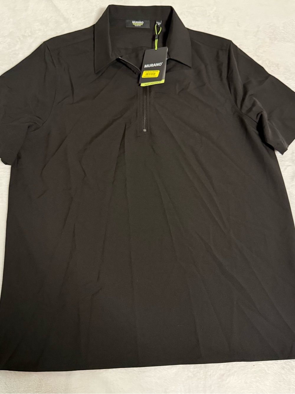 Murano Performance Polo Men M Black Slim Fit Quarter Zip Stretch Shirt NWT